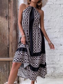 Geo Print Criss Cross Backless Cami Dress - Multicolor - View 2