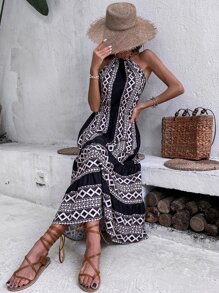 Geo Print Criss Cross Backless Cami Dress - Multicolor - View 1