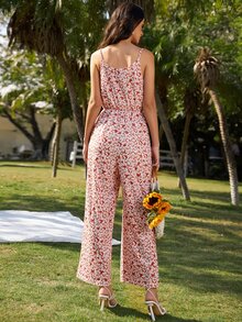Ditsy Floral Surplice Jumpsuit - Multicolor - View 2