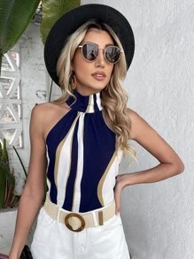 SHEIN Holidaya Keyhole Back Colourblock Top - Multicolor - View 5