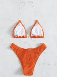 Plain Clear Strap Bikini For Summer Beach - Coral Orange - View 2