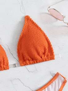Plain Clear Strap Bikini For Summer Beach - Coral Orange - View 3