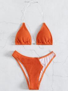 Plain Clear Strap Bikini For Summer Beach - Coral Orange - View 4