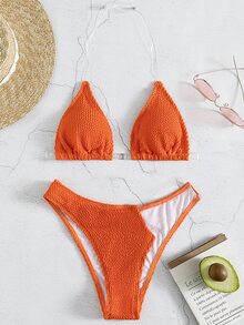 Plain Clear Strap Bikini For Summer Beach - Coral Orange - View 5