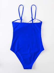 Cut-Out Knot One Piece Swimsuit Summer - Royal Blue - View 2