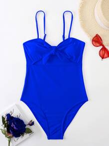 Cut-Out Knot One Piece Swimsuit Summer - Royal Blue - View 4