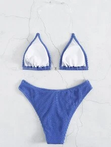 Plain Clear Strap Bikini For Summer Beach - Blue - View 2