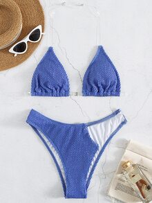 Plain Clear Strap Bikini For Summer Beach - Blue - View 5