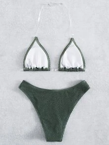 Plain Clear Strap Bikini For Summer Beach - Green - View 2