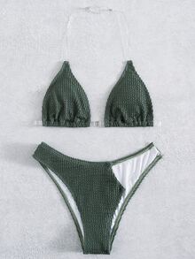 Plain Clear Strap Bikini For Summer Beach - Green - View 4