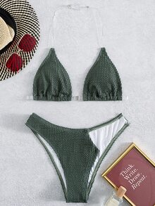 Plain Clear Strap Bikini For Summer Beach - Green - View 5