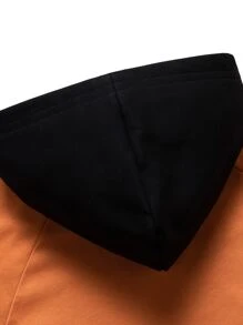 Hombres Capucha con estampado de letra de manga raglán - Naranja - Ver 3