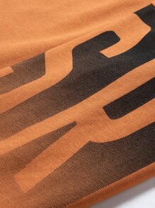 Hombres Capucha con estampado de letra de manga raglán - Naranja - Ver 5