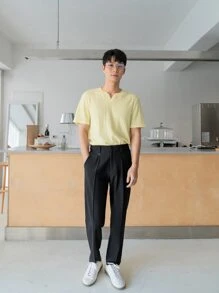 Manfinity VCAY Men Solid Slant Pocket Tailored Trousers - Black - View 5