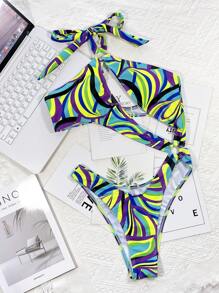 SHEIN Swim SXY 滿版印花環鏈接連體泳衣 - 彩色 - 查看 4
