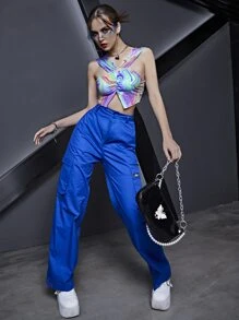 SHEIN ICON Áo hai dây Xù Chia Đá hoa Giải trí - Nhiều màu - Xem 5