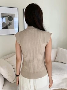 DAZY Solid Rib Knit Stand Neck Knit Top