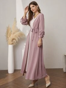 Al Najma de manga con cordón con cinturón Abrigo & Vestido - Multicolor - Ver 3