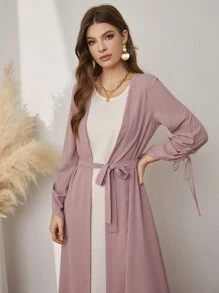 Al Najma de manga con cordón con cinturón Abrigo & Vestido - Multicolor - Ver 4