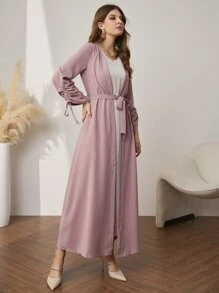 Al Najma de manga con cordón con cinturón Abrigo & Vestido - Multicolor - Ver 5