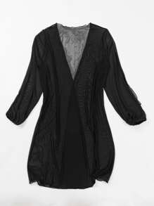 Kimono con parte delantera abierta manga larga - Negro - Ver 4