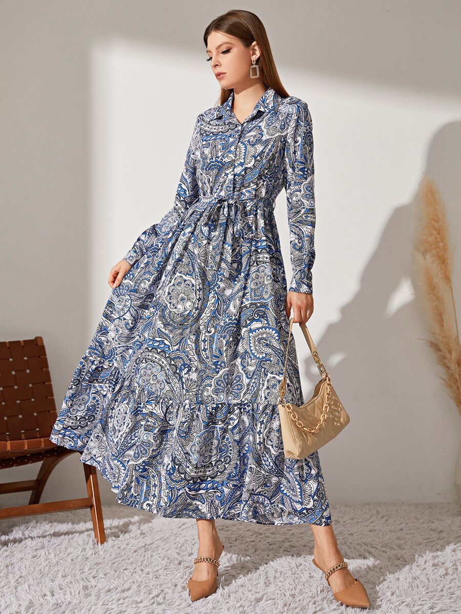 Mulvari 印花荷葉邊腰帶襯衫洋裝 - 彩色 - 查看 1