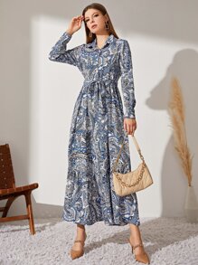 Mulvari 印花荷葉邊腰帶襯衫洋裝 - 彩色 - 查看 4