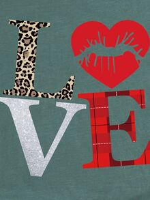 嘴唇和字母圖案T恤 - 墨綠色 - 查看 6