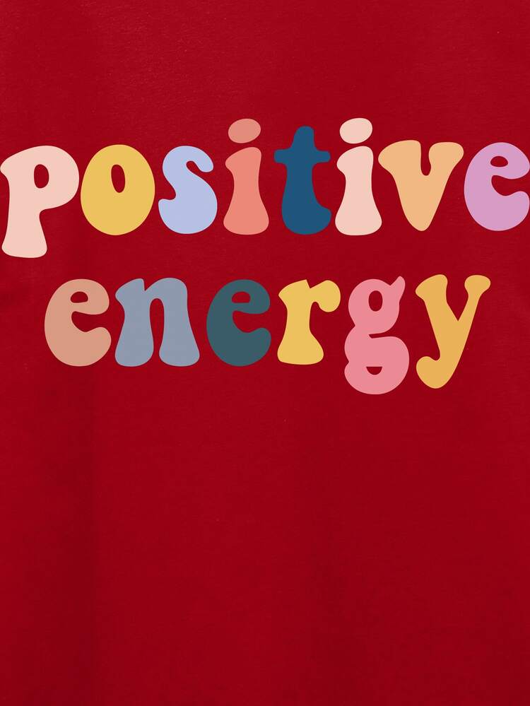 SHEIN Unity Camiseta con estampado de letra de cuello redondo - Rojo - Añade 6