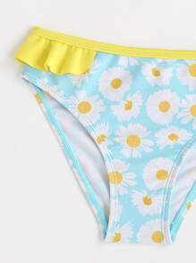 Young Girl Daisy Print Ruffle Trim Bikini Set Summer Beach - Multicolor - View 4