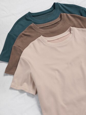 3 件套纯色 T 恤和前领带裤休闲套装