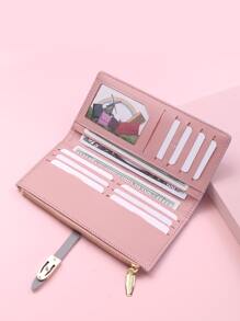 Crocodile Embossed Snap Button Long Wallet - Grey - View 3