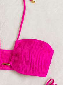 Smocked Halter Bra & Thong Bottom 2 Piece Bathing Suit