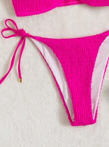 Smocked Halter Bra & Thong Bottom 2 Piece Bathing Suit