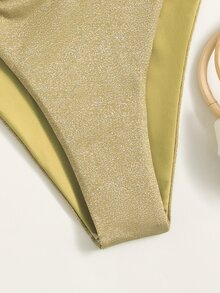 闪光结饰比基尼泳裤，适合夏日海滩度假 - 金色 - 查看 4