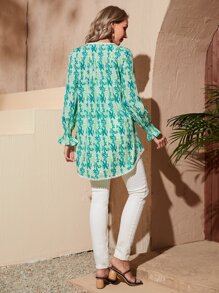 EMERY ROSE Áo sơ mi nữ Tương phản ren Cao thấp Hoa Tất cả trên in Boho - Nhiều màu - Xem 2