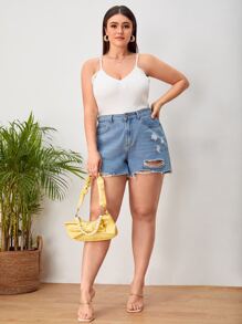 Plus Solid Contrast Lace Cami Top - White - View 4