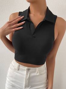 SHEIN Unity Solid Ribbed Knit Tank Top - Black - View 3