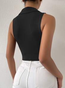 SHEIN Unity Solid Ribbed Knit Tank Top - Black - View 2