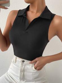 SHEIN Unity Solid Ribbed Knit Tank Top - Black - View 4