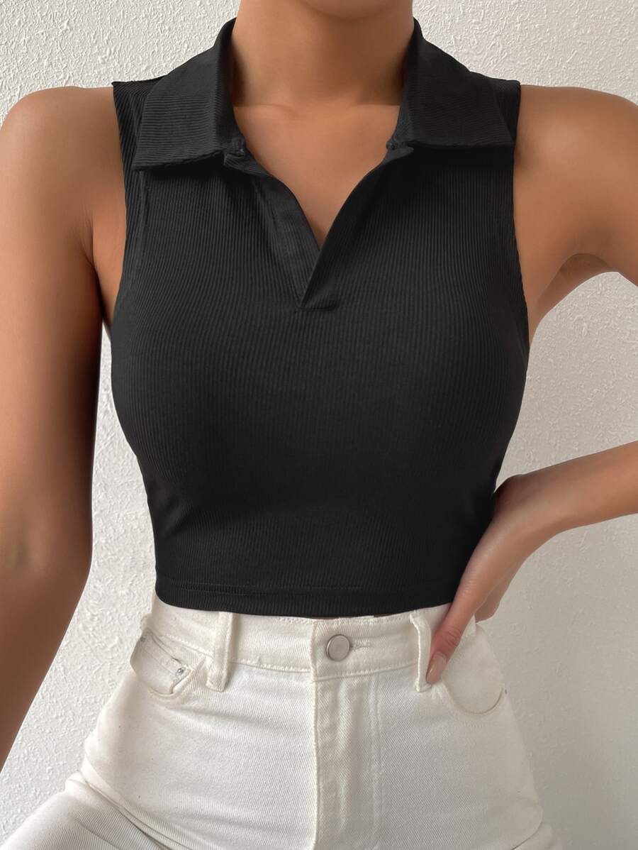 SHEIN Unity Solid Ribbed Knit Tank Top - Black - View 1