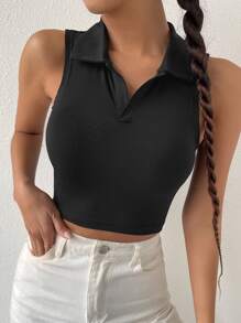 SHEIN Unity Solid Ribbed Knit Tank Top - Black - View 5