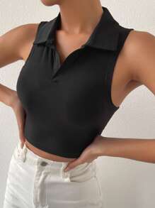 SHEIN Unity Solid Ribbed Knit Tank Top - Black - View 6