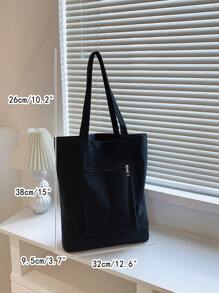 Minimalist Large Capacity Shopper Bag, Literary School Bag & Bookbag For Women Or Students, Perfect For Books, Shopping, Back To School And More - Black - View 3