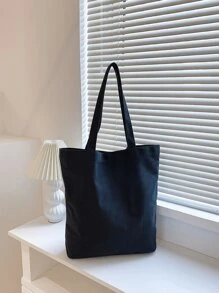 Minimalist Large Capacity Shopper Bag, Literary School Bag & Bookbag For Women Or Students, Perfect For Books, Shopping, Back To School And More - Black - View 5