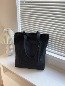 Minimalist Large Capacity Shopper Bag, Literary School Bag & Bookbag For Women Or Students, Perfect For Books, Shopping, Back To School And More - Black - View 6