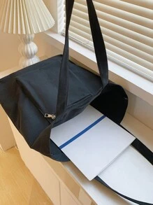 Minimalist Large Capacity Shopper Bag, Literary School Bag & Bookbag For Women Or Students, Perfect For Books, Shopping, Back To School And More - Black - View 7