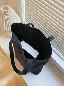Minimalist Large Capacity Shopper Bag, Literary School Bag & Bookbag For Women Or Students, Perfect For Books, Shopping, Back To School And More - Black - View 8