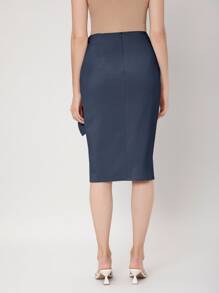 MOTF PREMIUM VISCOSE WRAP KNOTTED SKIRT - Navy Blue - View 2
