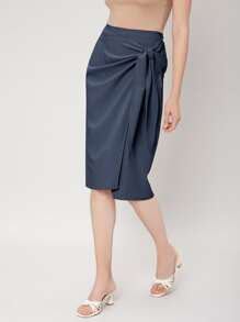 MOTF PREMIUM VISCOSE WRAP KNOTTED SKIRT - Navy Blue - View 3